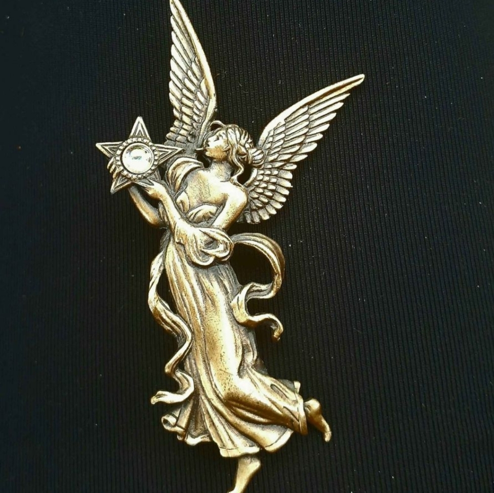 Vtg JJ Jonette Artifacts Bronze Tone Angel Pin Brooch